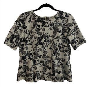 Talbots grey and black peplum top